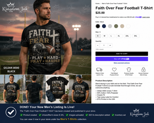 Faith Over Fear football Christian men's unisex T-shirt by Kingdom Ink AZ