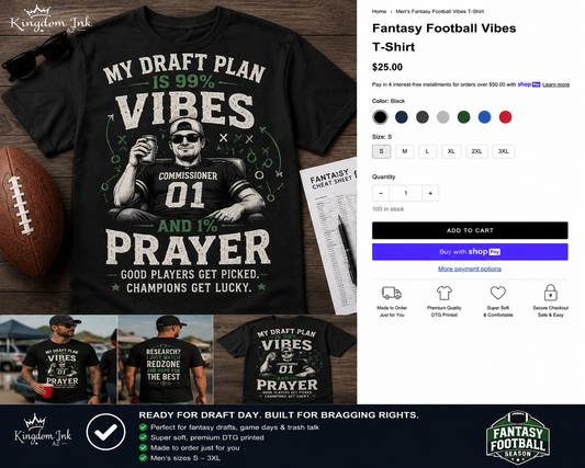 Kingdom Ink AZ Fantasy Football Vibes men's unisex T-shirt watermarked mockup